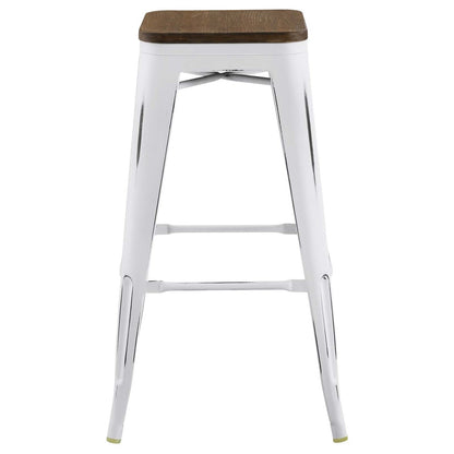 Promenade Bar Stool, Metal Steel Wood, White 13721