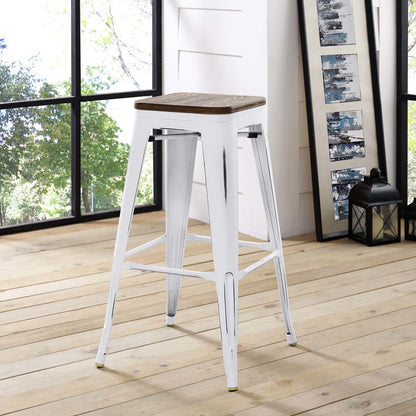 Promenade Bar Stool, Metal Steel Wood, White 13721