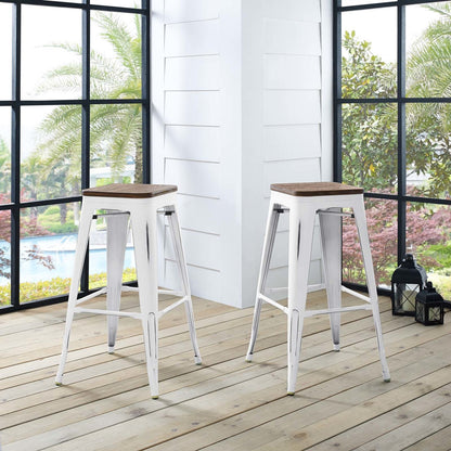 Promenade Bar Stool, Metal Steel Wood, White 13721
