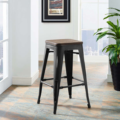 Promenade Counter Stool, Metal Steel Wood, Black 13722