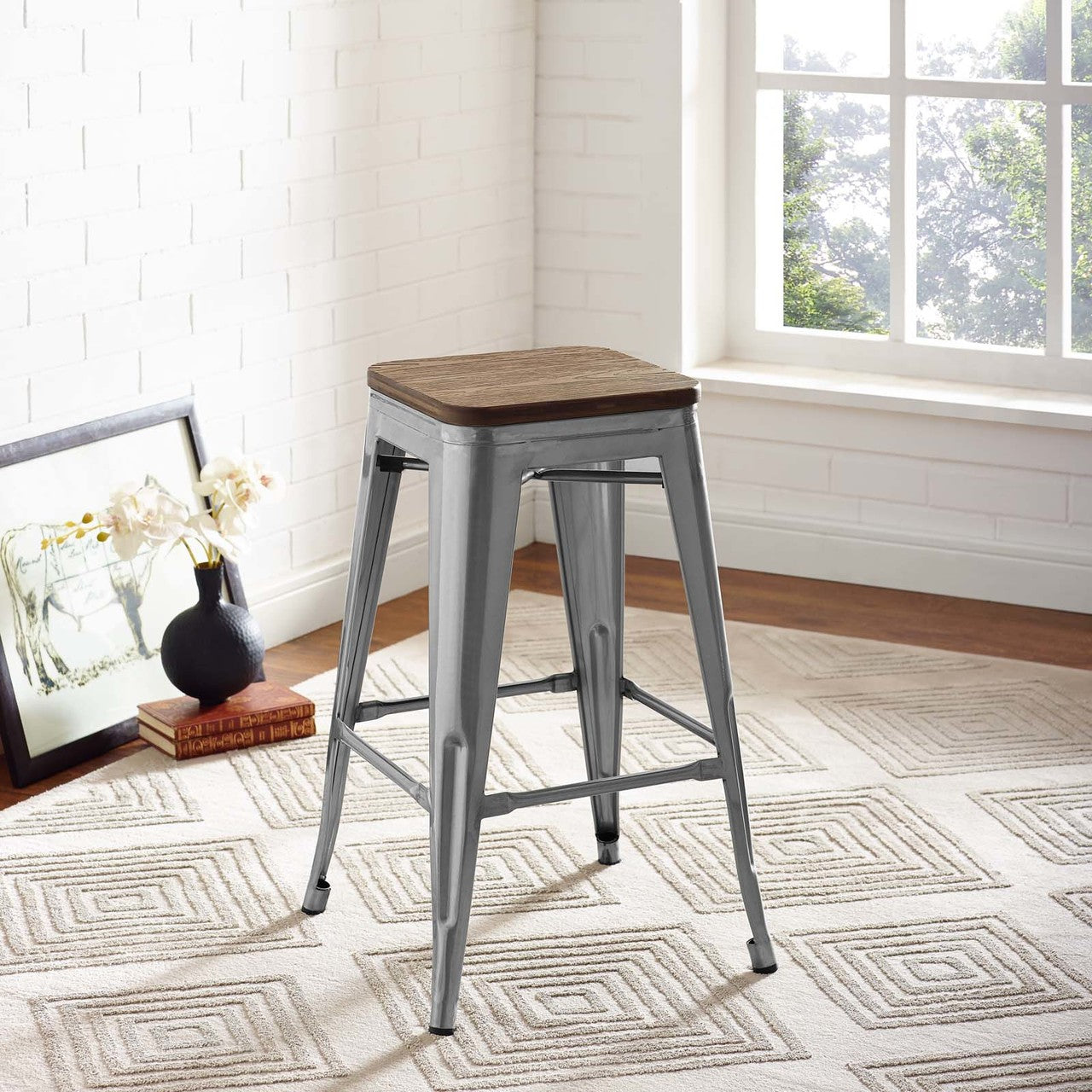 Promenade Counter Stool, Metal Steel Wood, Silver 13724
