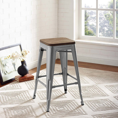 Promenade Counter Stool, Metal Steel Wood, Silver 13724