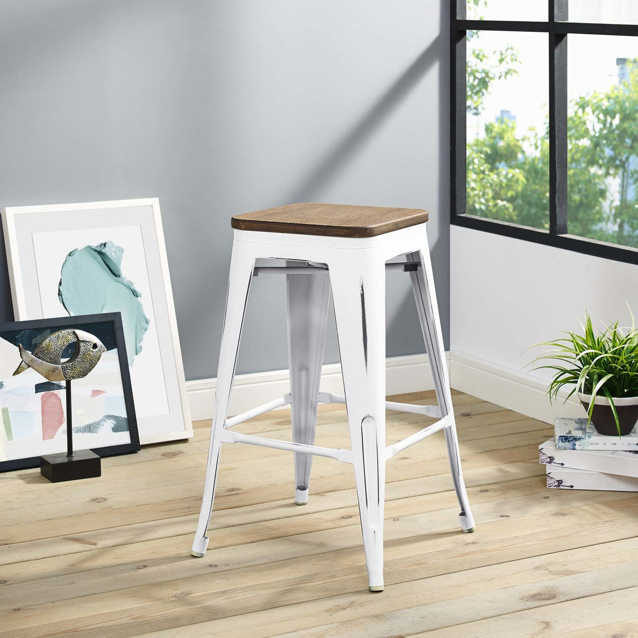 Promenade Counter Stool, Metal Steel Wood, White 13725