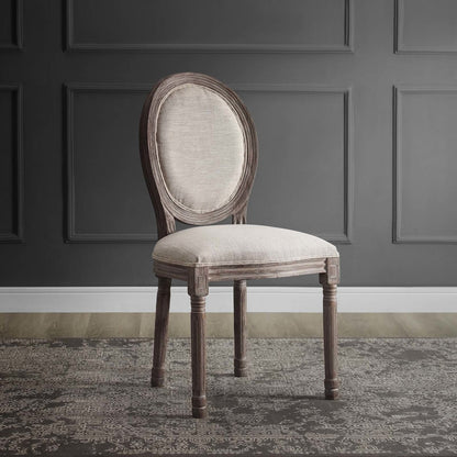 Emanate Vintage French Upholstered Fabric Dining Side Chair, Fabric Wood, Beige 13726