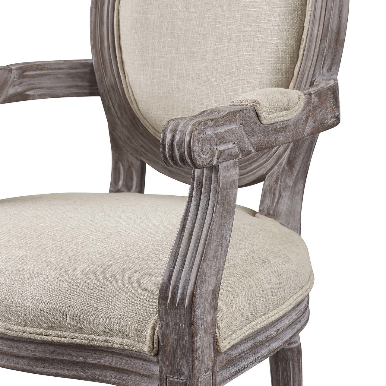 Emanate Vintage French Upholstered Fabric Dining Armchair, Fabric Wood, Beige 13728