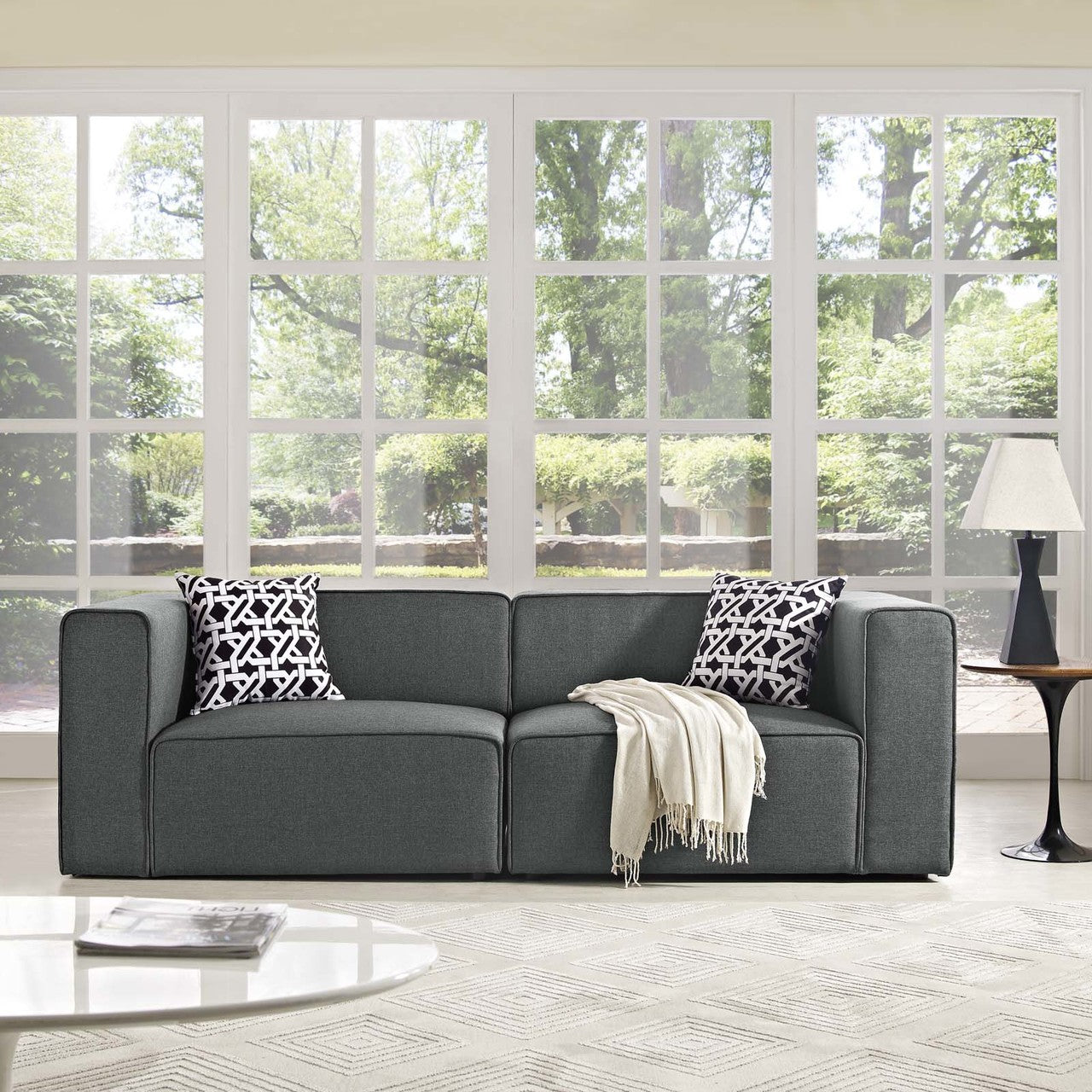 Mingle 2 Piece Upholstered Fabric Sofa Set, Fabric, Grey Gray 13731