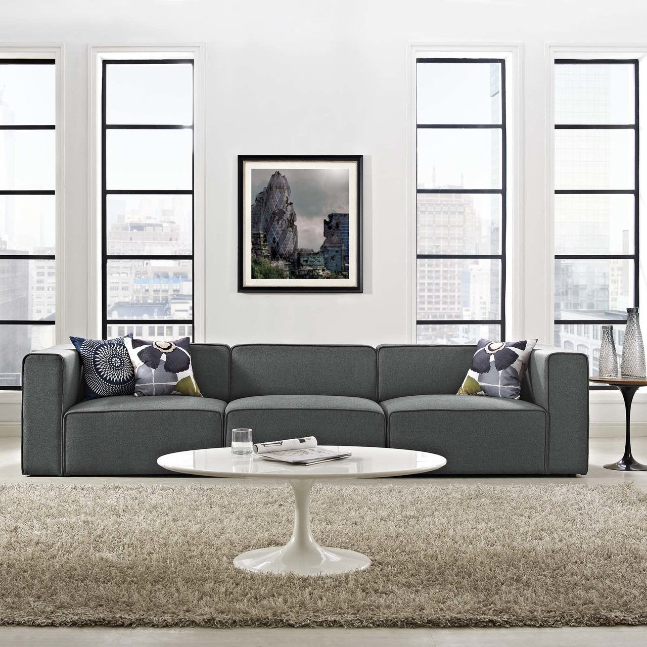 Mingle 3 Piece Upholstered Fabric Sofa Set, Fabric, Grey Gray 13735
