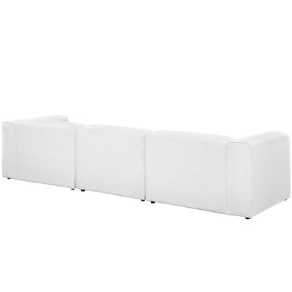 Mingle 3 Piece Upholstered Fabric Sofa Set, Fabric, White 13737