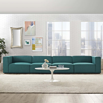 Mingle 4 Piece Upholstered Fabric Sofa Set, Fabric, Aqua Blue 13740