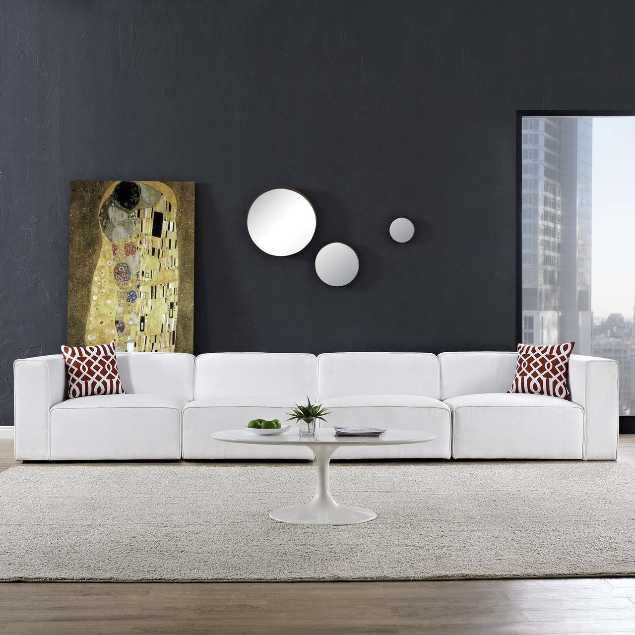 Mingle 4 Piece Upholstered Fabric Sofa Set, Fabric, White 13741