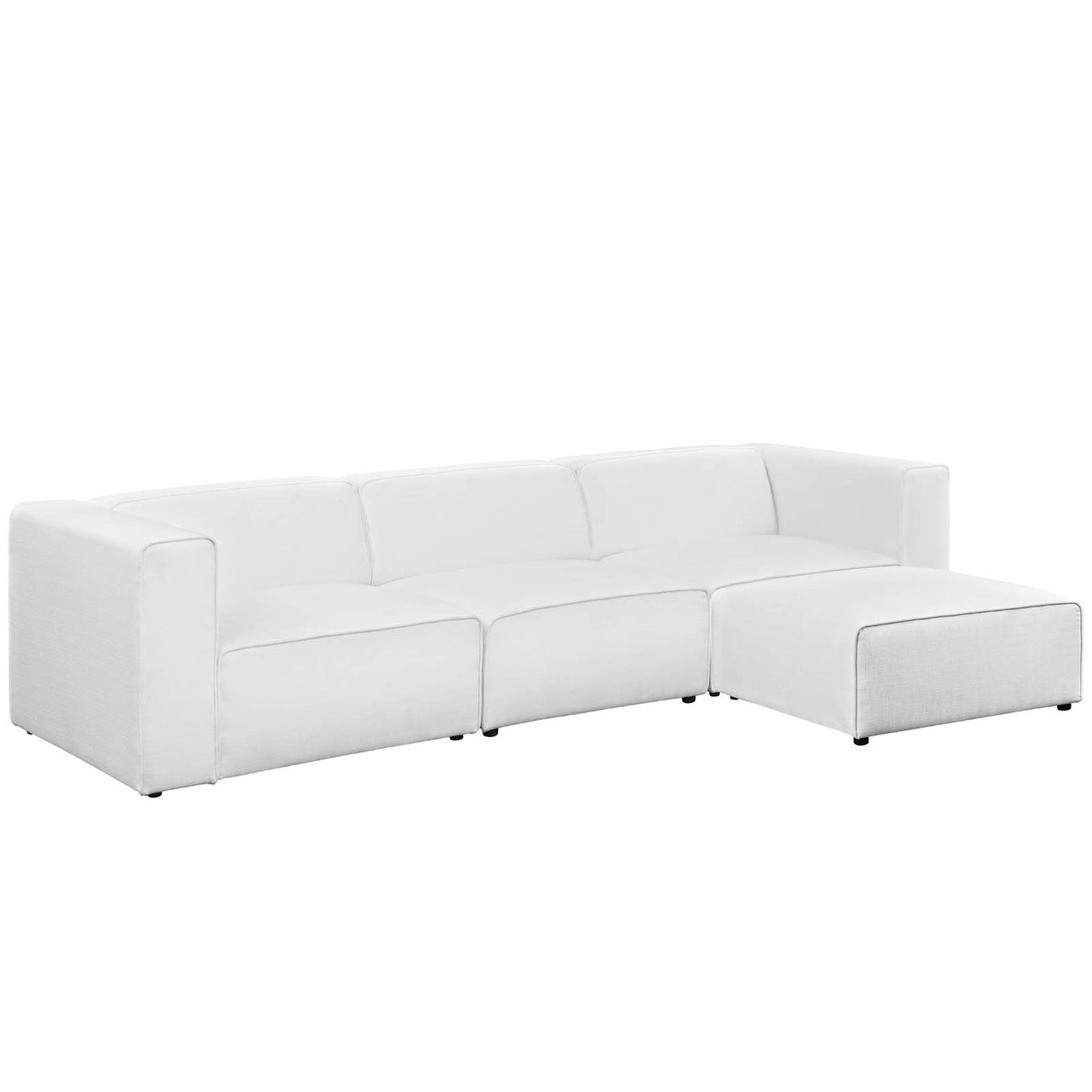 Mingle 4 Piece Upholstered Fabric Sectional Sofa Set, Fabric, White 13745