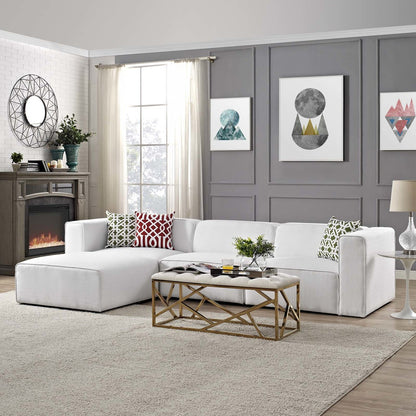 Mingle 4 Piece Upholstered Fabric Sectional Sofa Set, Fabric, White 13745