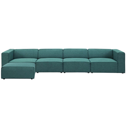 Mingle 5 Piece Upholstered Fabric Sectional Sofa Set, Fabric, Aqua Blue 13748