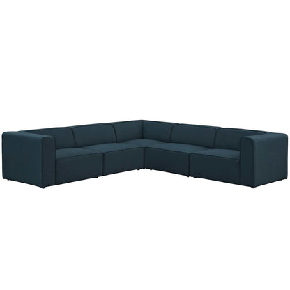 Mingle 5 Piece Upholstered Fabric Sectional Sofa Set, Fabric, Blue 13750