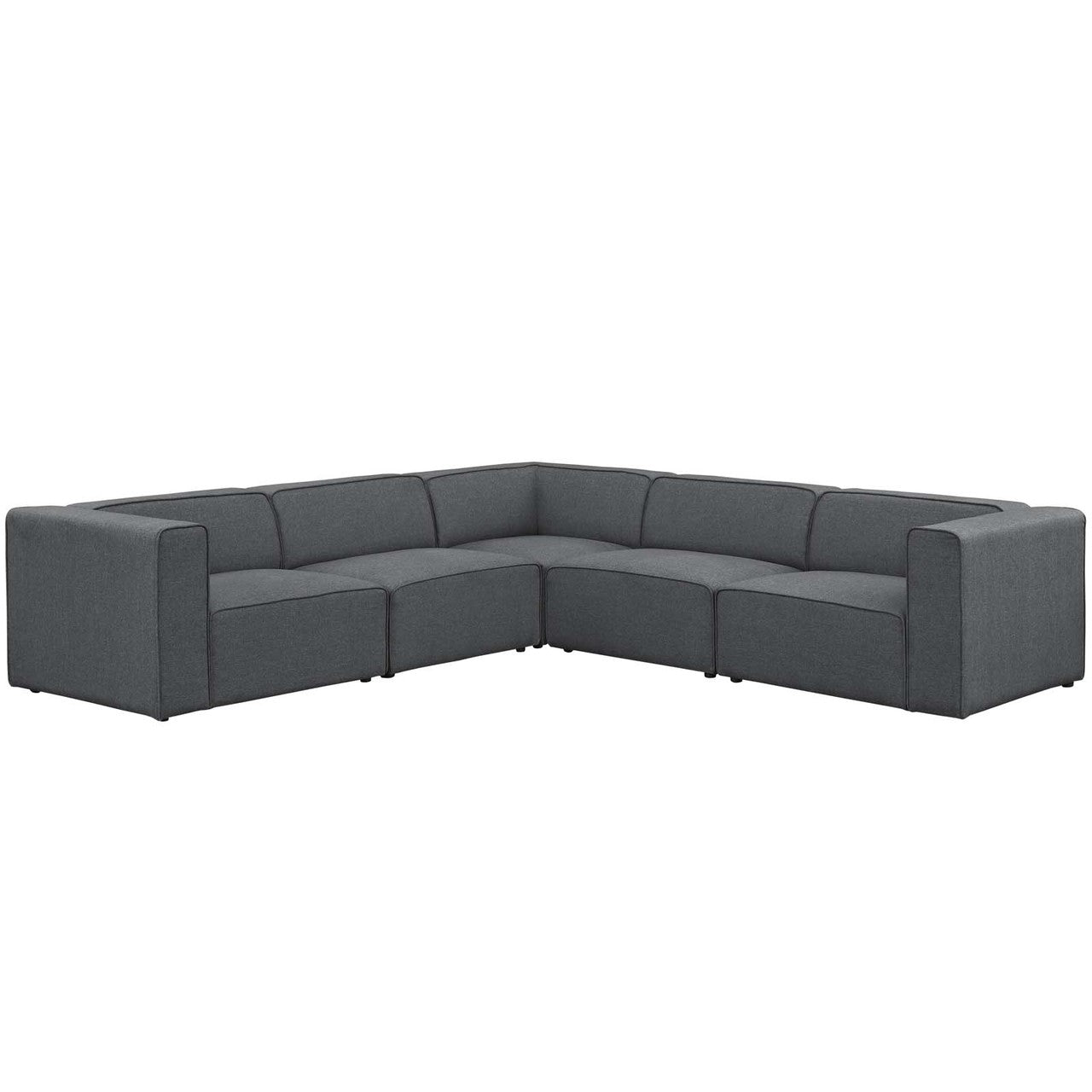 Mingle 5 Piece Upholstered Fabric Sectional Sofa Set, Fabric, Grey Gray 13751