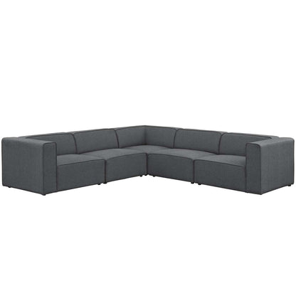 Mingle 5 Piece Upholstered Fabric Sectional Sofa Set, Fabric, Grey Gray 13751