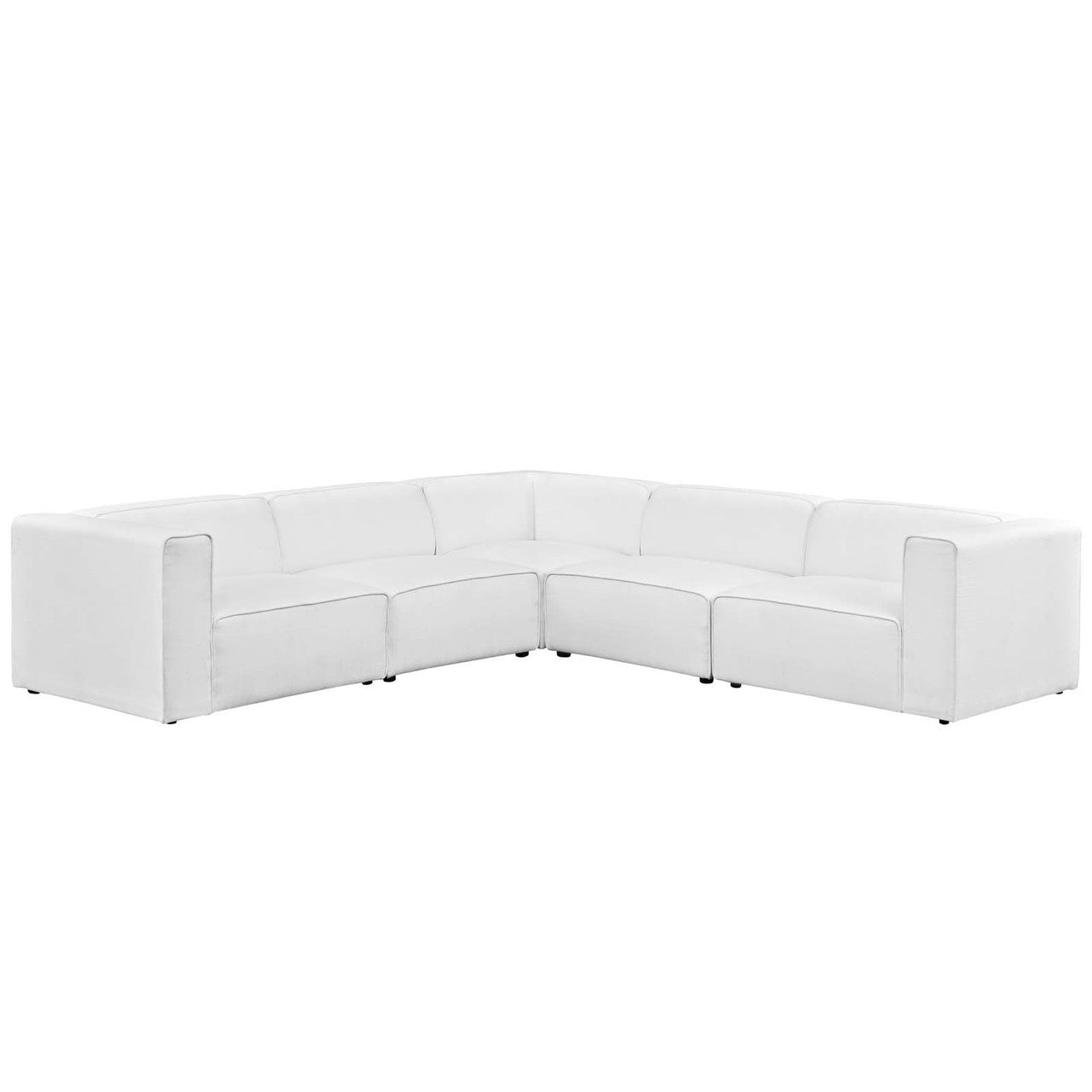 Mingle 5 Piece Upholstered Fabric Sectional Sofa Set, Fabric, White 13753