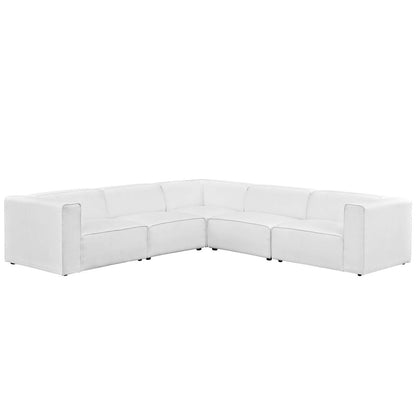 Mingle 5 Piece Upholstered Fabric Sectional Sofa Set, Fabric, White 13753