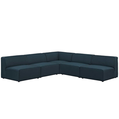 Mingle 5 Piece Upholstered Fabric Armless Sectional Sofa Set, Fabric, Blue 13758