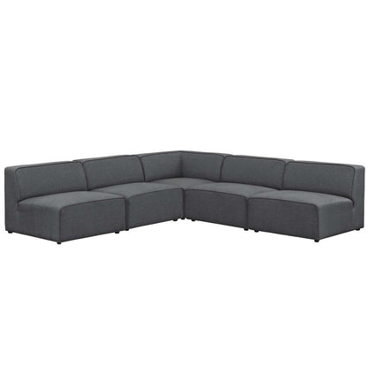 Mingle 5 Piece Upholstered Fabric Armless Sectional Sofa Set, Fabric, Grey Gray 13759