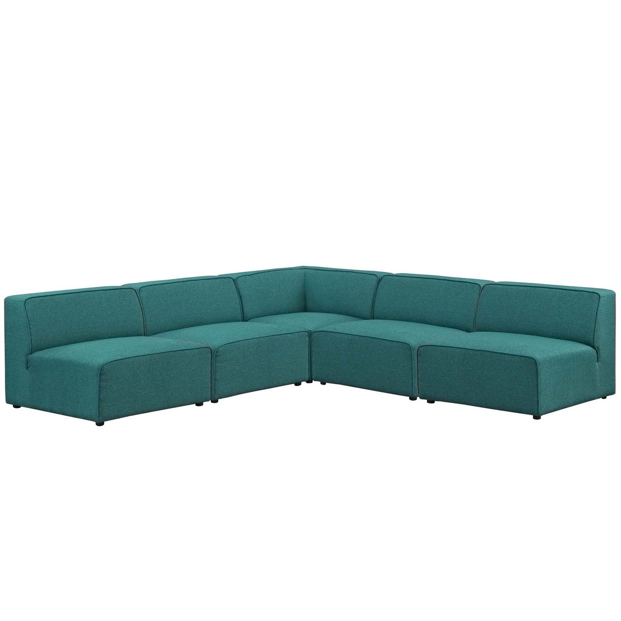 Mingle 5 Piece Upholstered Fabric Armless Sectional Sofa Set, Fabric, Aqua Blue 13760