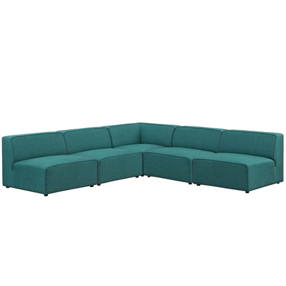 Mingle 5 Piece Upholstered Fabric Armless Sectional Sofa Set, Fabric, Aqua Blue 13760