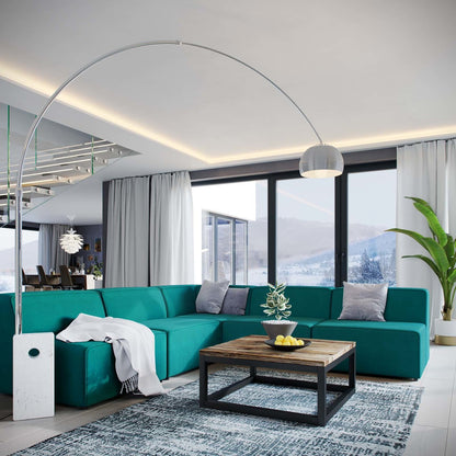 Mingle 5 Piece Upholstered Fabric Armless Sectional Sofa Set, Fabric, Aqua Blue 13760