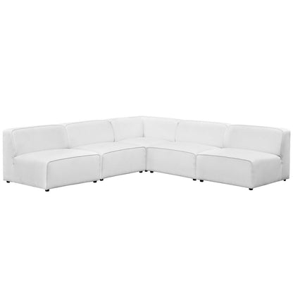 Mingle 5 Piece Upholstered Fabric Armless Sectional Sofa Set, Fabric, White 13761