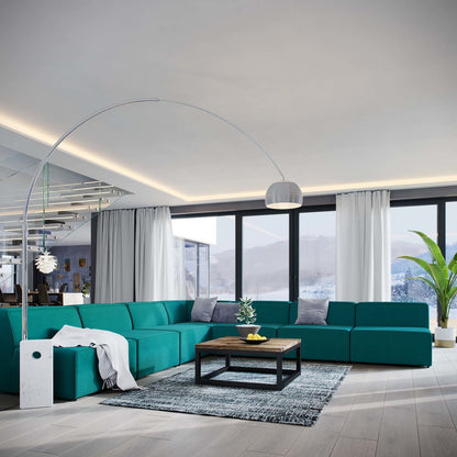 Mingle 7 Piece Upholstered Fabric Sectional Sofa Set, Fabric, Aqua Blue 13764