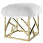 Intersperse Sheepskin Ottoman, Metal Steel Skin, Gold White 13767