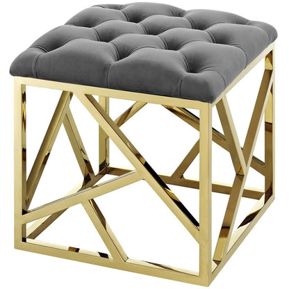 Intersperse Ottoman, Velvet Fabric Metal Steel, Gold Gray 13769