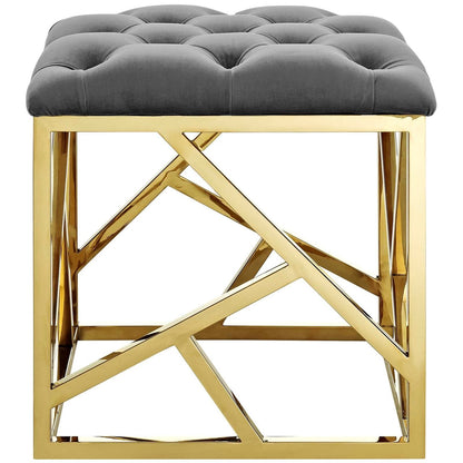Intersperse Ottoman, Velvet Fabric Metal Steel, Gold Gray 13769
