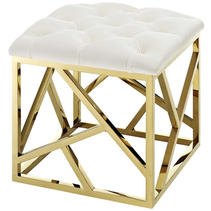 Intersperse Ottoman, Velvet Fabric Metal Steel, Gold Ivory 13770