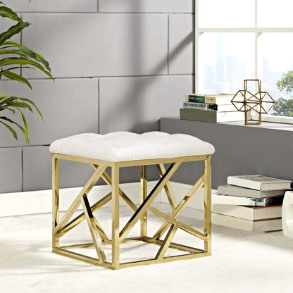 Intersperse Ottoman, Velvet Fabric Metal Steel, Gold Ivory 13770