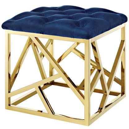 Intersperse Ottoman, Velvet Fabric Metal Steel, Gold Navy 13771