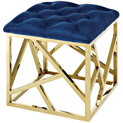 Intersperse Ottoman, Velvet Fabric Metal Steel, Gold Navy 13771