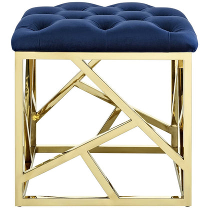 Intersperse Ottoman, Velvet Fabric Metal Steel, Gold Navy 13771