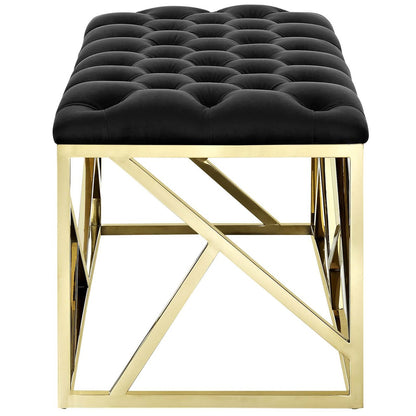 Intersperse Bench, Velvet Fabric Metal Steel, Gold Black 13773