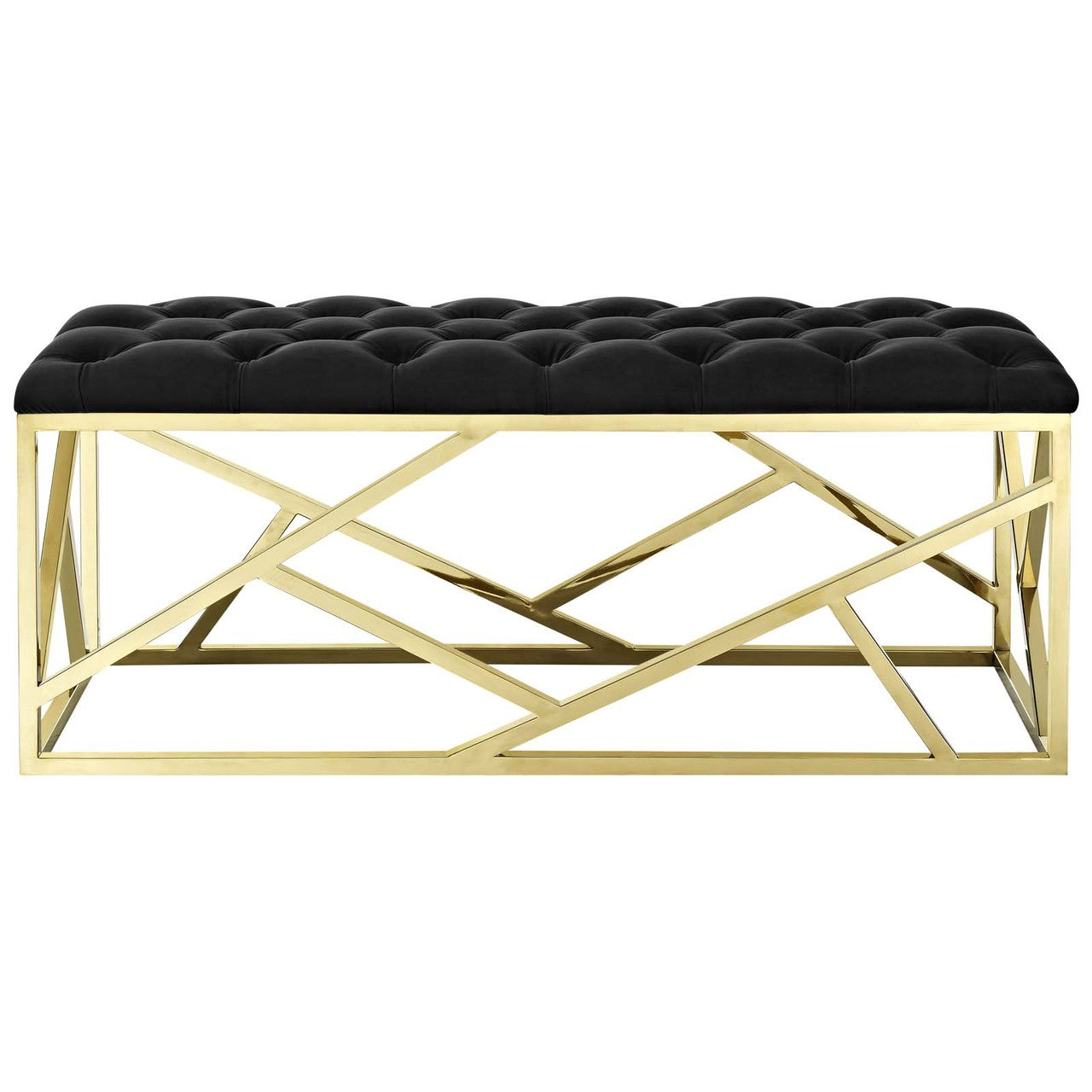 Intersperse Bench, Velvet Fabric Metal Steel, Gold Black 13773
