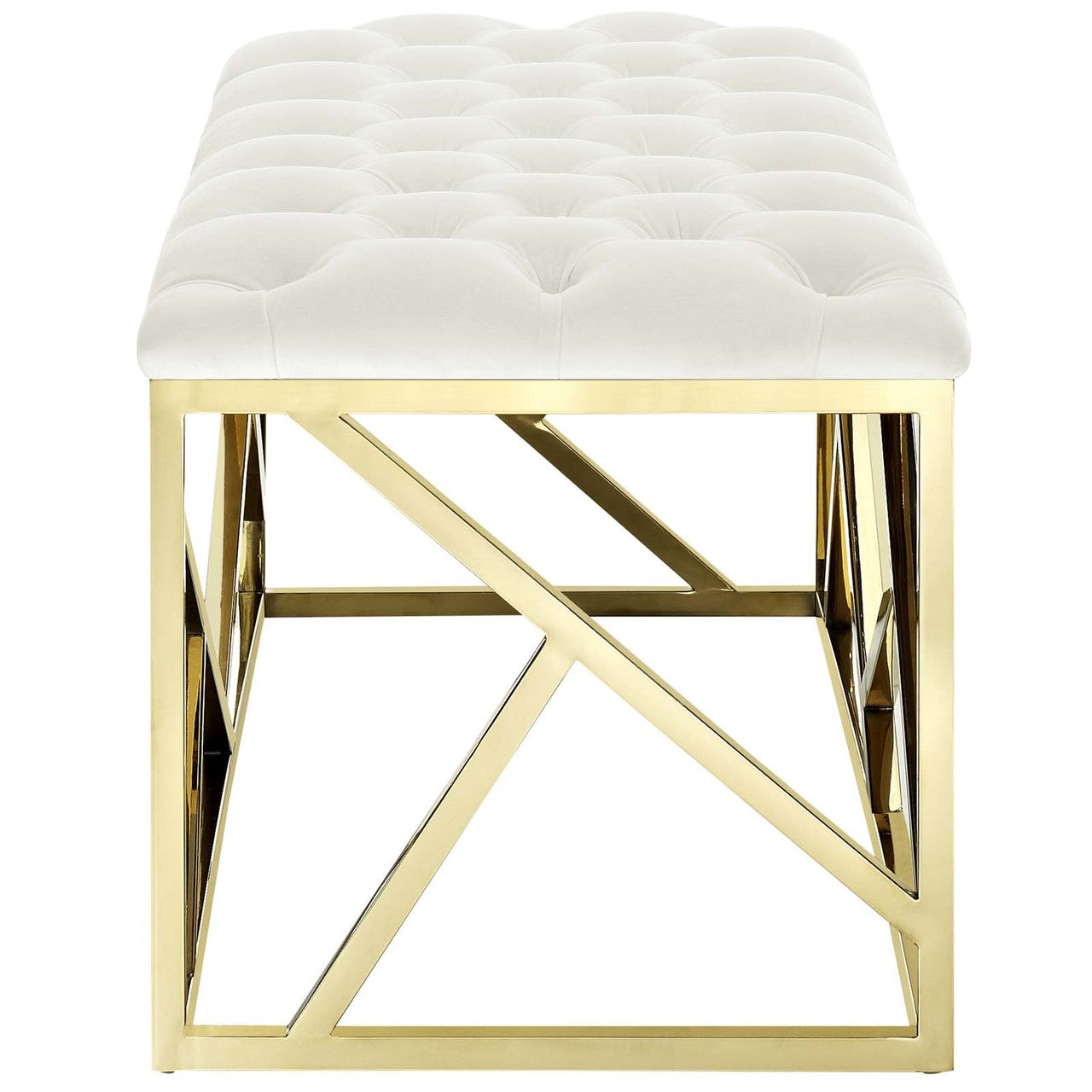 Intersperse Bench, Velvet Fabric Metal Steel, Gold Ivory 13775
