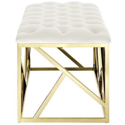 Intersperse Bench, Velvet Fabric Metal Steel, Gold Ivory 13775