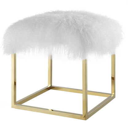 Anticipate Ottoman, Velvet Fabric Metal Steel, Gold White 13777