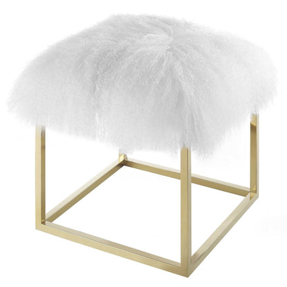 Anticipate Ottoman, Velvet Fabric Metal Steel, Gold White 13777