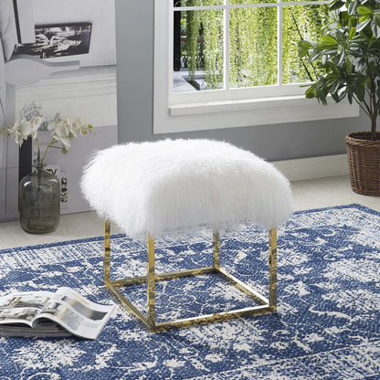 Anticipate Ottoman, Velvet Fabric Metal Steel, Gold White 13777