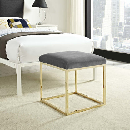 Anticipate Ottoman, Velvet Fabric Metal Steel, Gold Gray 13779