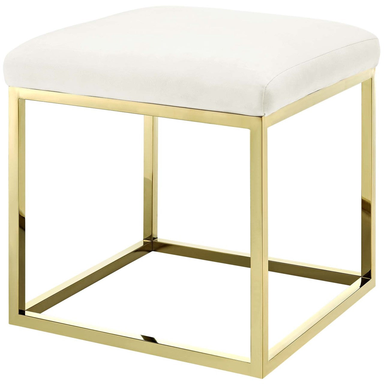 Anticipate Ottoman, Velvet Fabric Metal Steel, Gold Ivory 13780