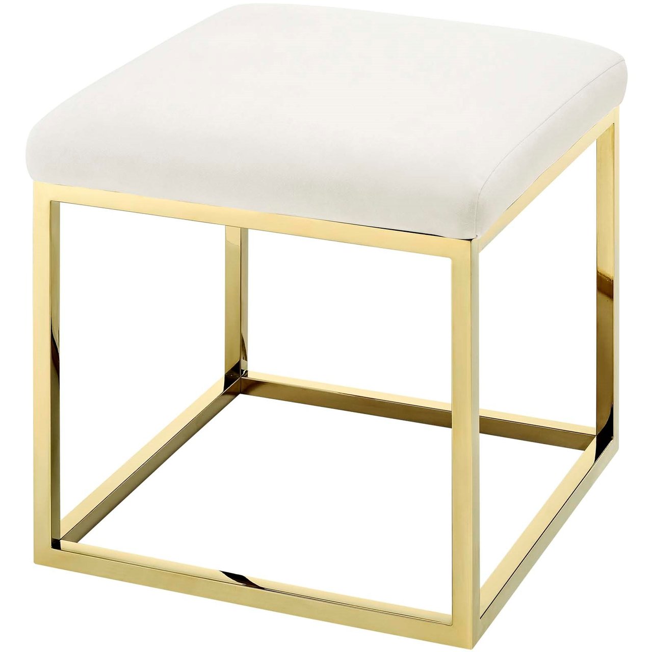 Anticipate Ottoman, Velvet Fabric Metal Steel, Gold Ivory 13780