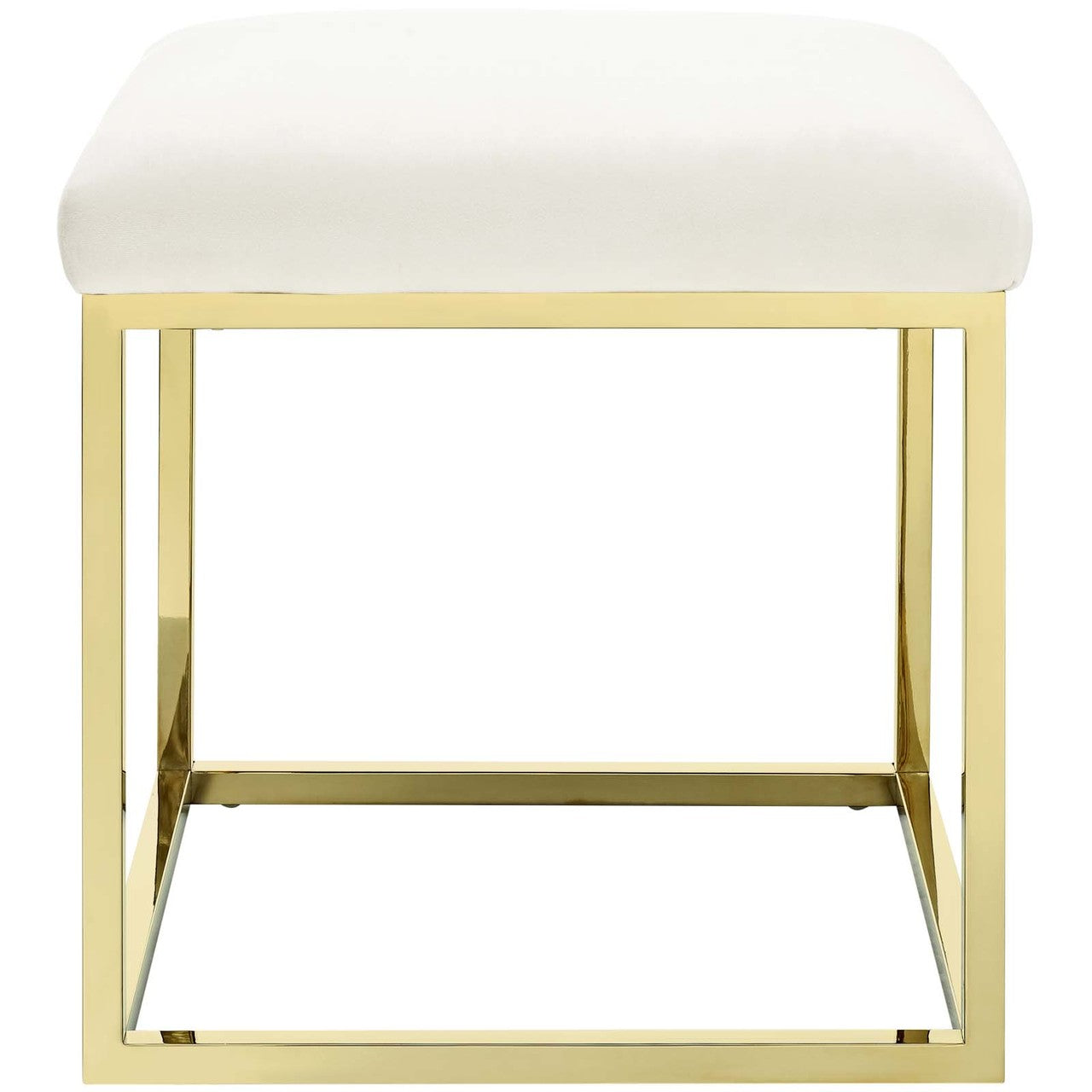 Anticipate Ottoman, Velvet Fabric Metal Steel, Gold Ivory 13780