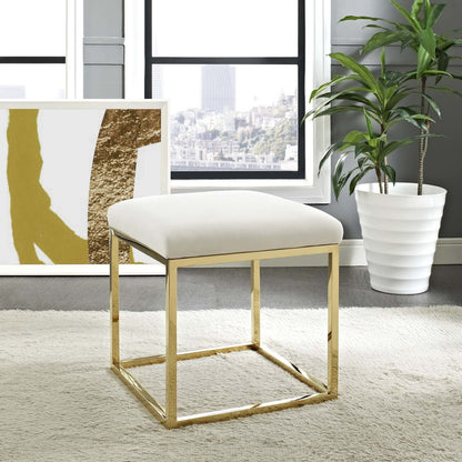 Anticipate Ottoman, Velvet Fabric Metal Steel, Gold Ivory 13780