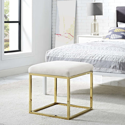Anticipate Ottoman, Velvet Fabric Metal Steel, Gold Ivory 13780